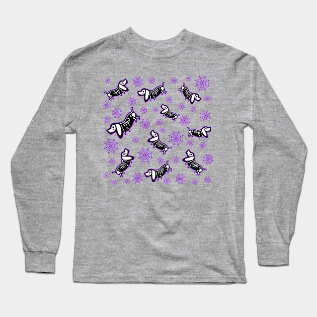 Spooky Halloweenie Dog Pattern Long Sleeve T-Shirt by Designs_by_KC